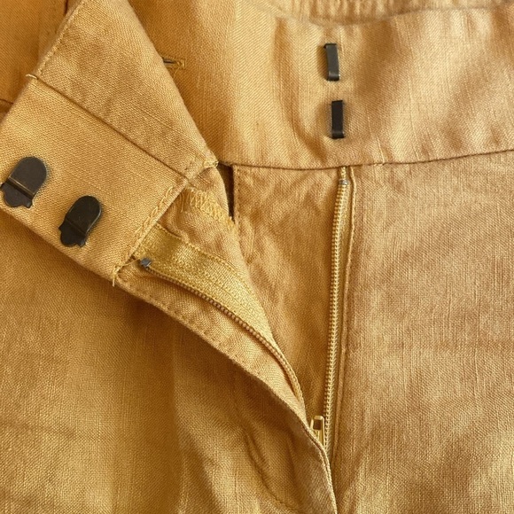 LOFT Linen Blend Riviera Embroidered Scalloped Hem Shorts Mustard Yellow Sz 4 - Picture 5 of 9